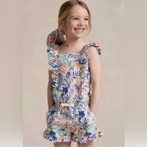 NWT Polo Ralph Lauren Girls Tropical Print Ruffled Romper Multi-Color Summer